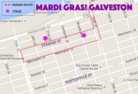 mardi gras route galveston